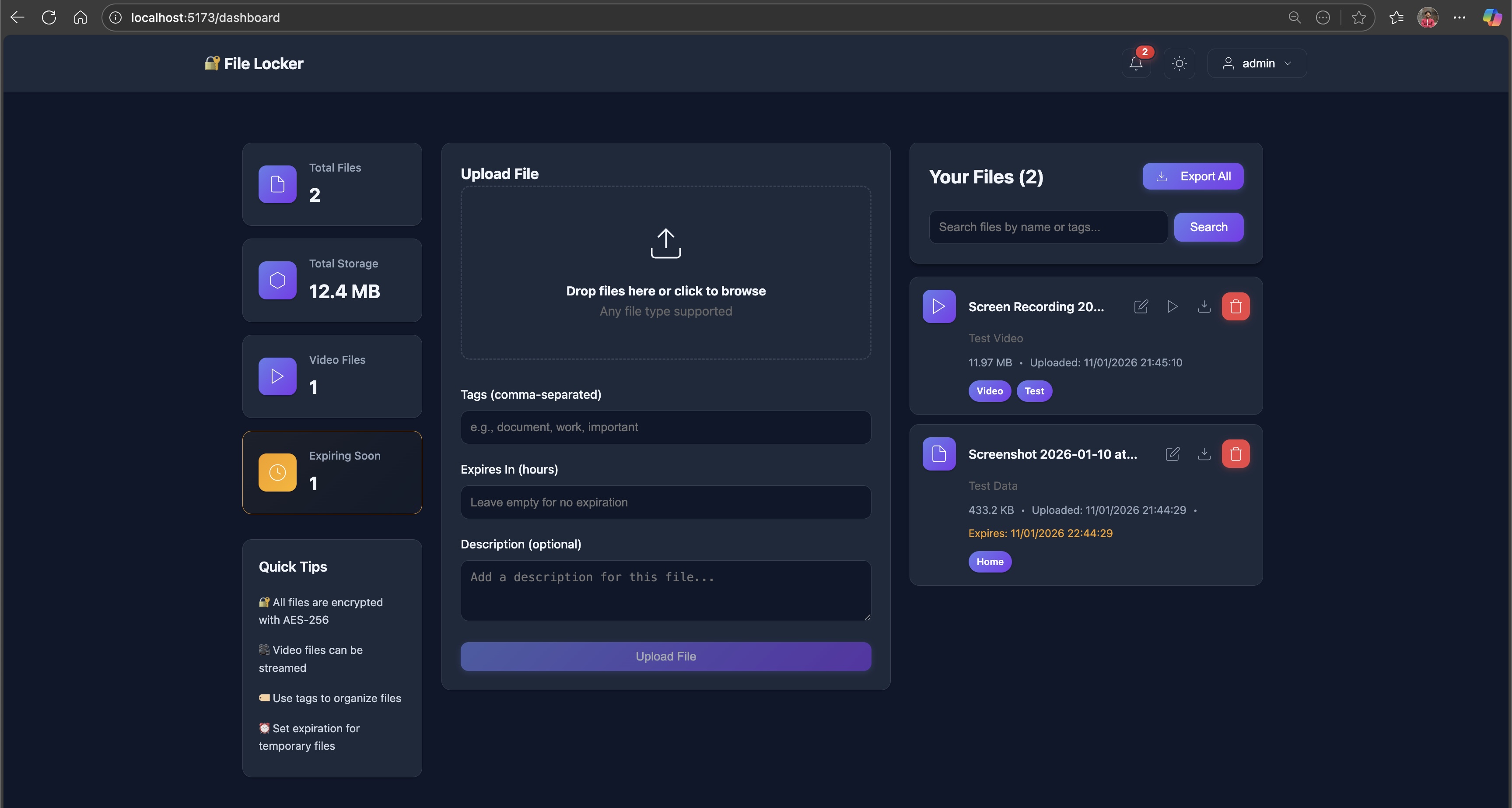 File Locker Dashboard
